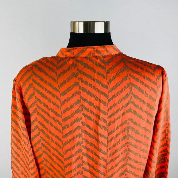 Liz Claiborne Womens XS Polyester Orange Taupe Zig Zag Print Button Down Shirt - Picture 6 of 7